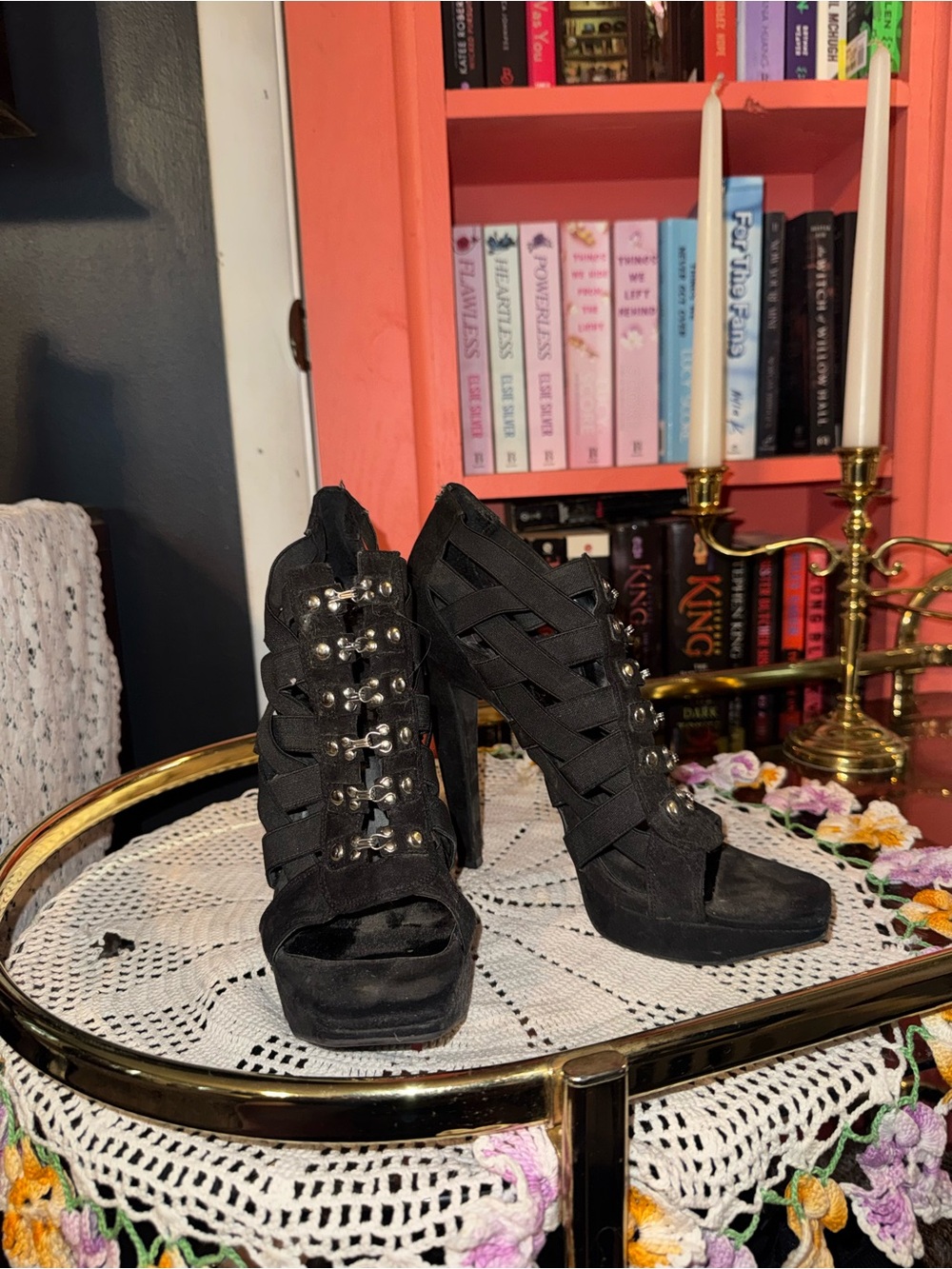 Jessica Simpson Black Lace-Up Strappy Peep Toe Heels
